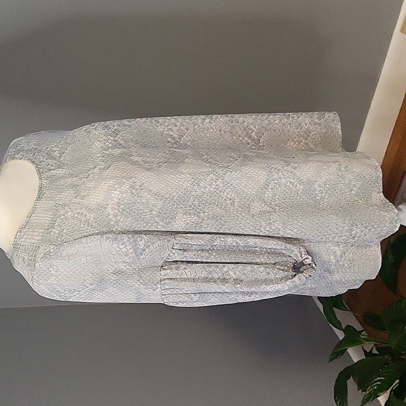 Cal Style Light Blue Snake Print Flounce Sleeve Lined Blouse - Size S - Picture 2 of 9